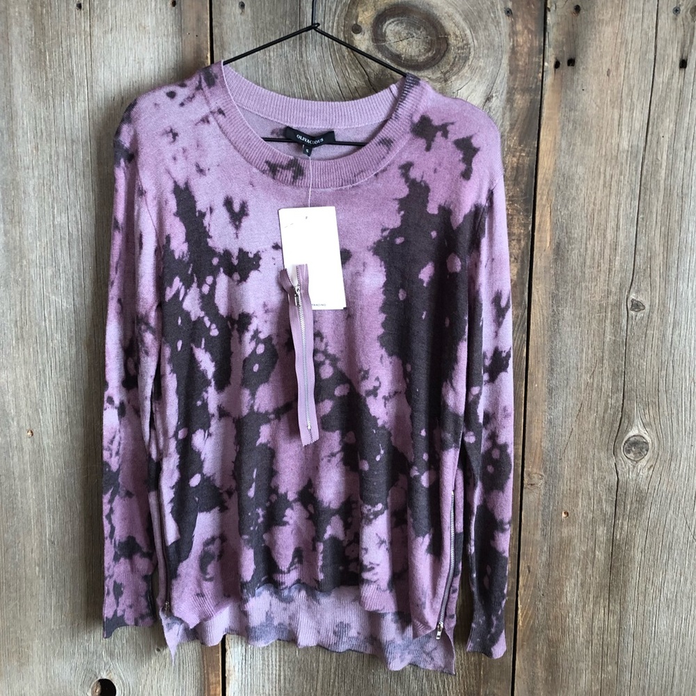 Olivaceous Purple Tie Dye Lightweight Zipper Sweater Size Small